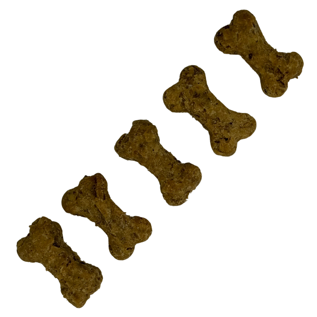 8 oz bag peanut butter flavored spent grain dog treats